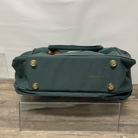 Jaguar Green Canvas Laptop Bag Briefcase Travel Work Bag Faux Leather Trim - Picture 15 of 15